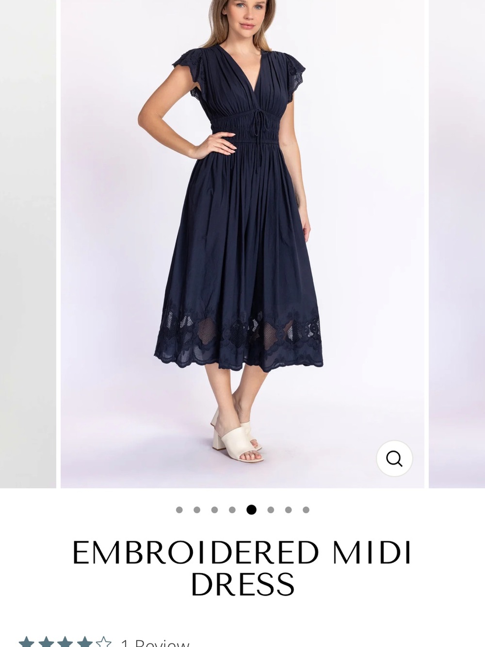 Current/Air Navy Embroidered V‑Neck Midi Dress